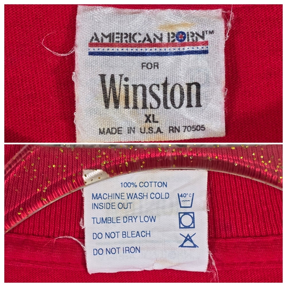Vintage Winston Cigarettes Shirt XL Single Stitch Red Eagle Pocket T-Shirt 80s - Picture 3 of 8